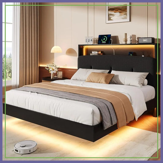 Floating Queen Bed with Storage