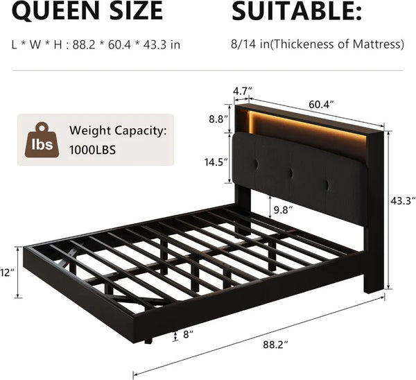 Floating Queen Bed with Storage
